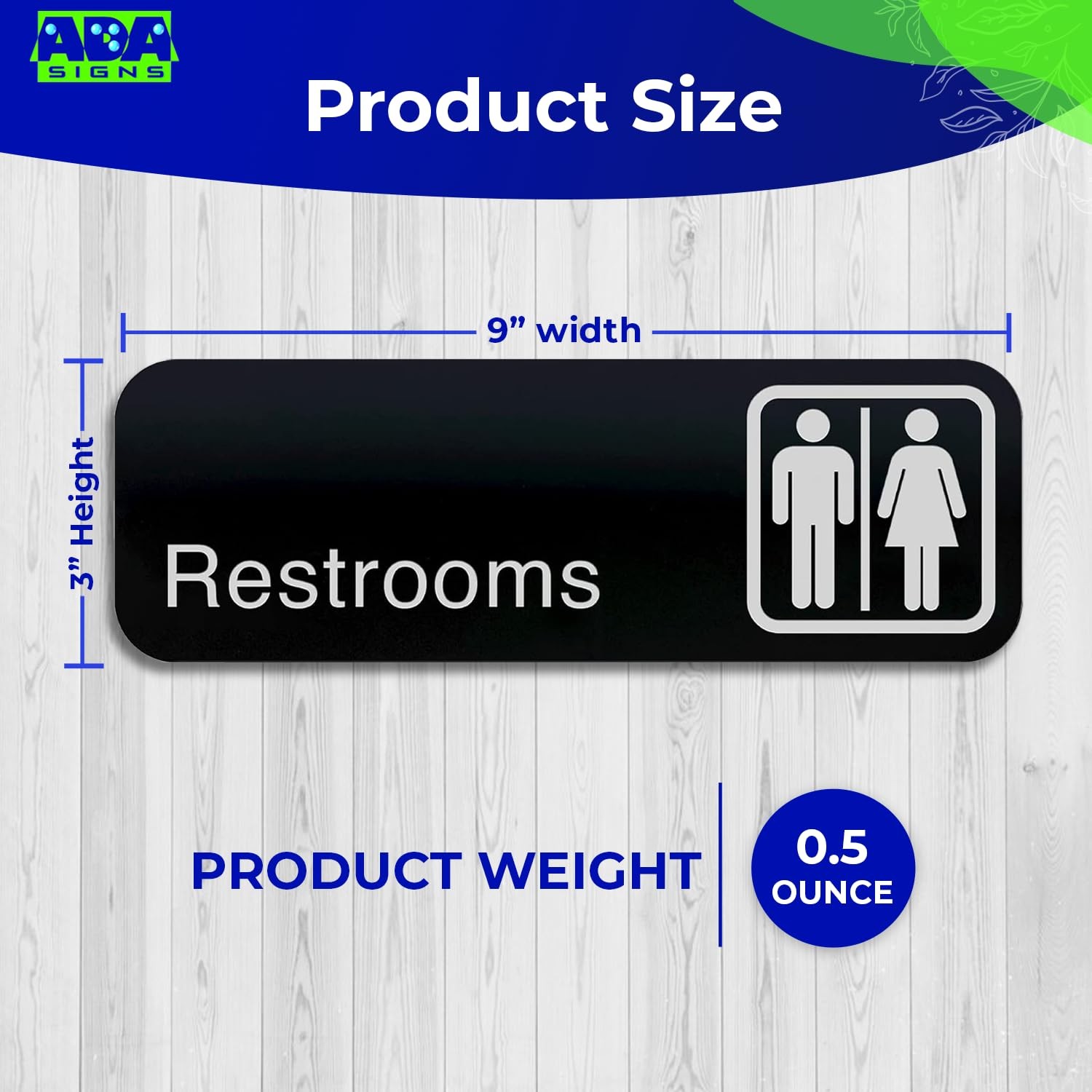 ADASigns Unisex Restroom Sign – 9&Prime; x 3&Prime; Durable Black Acrylic with Adhesive E…