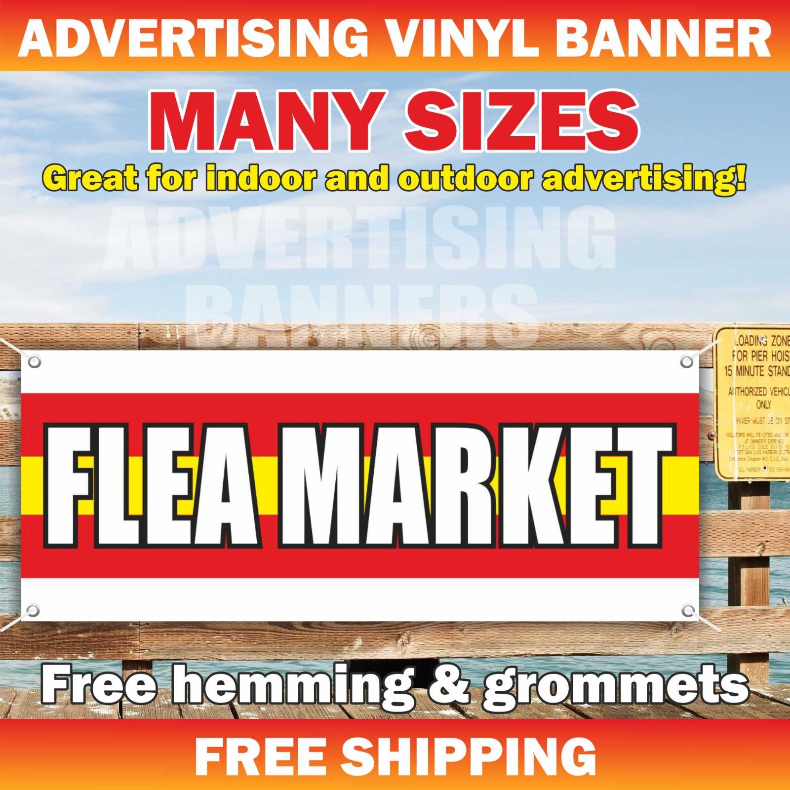 FLEA MARKET Advertising Banner Vinyl Mesh Sign Antiques Collectibles YARD SALE