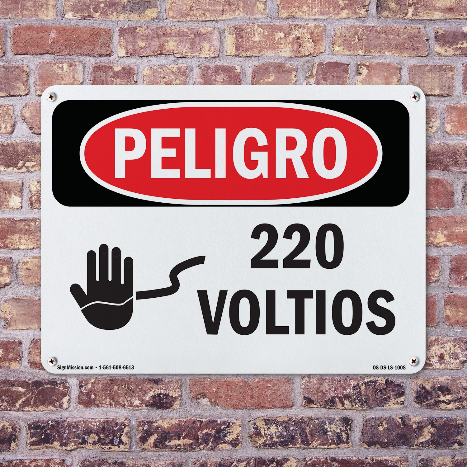 220 Volts Spanish OSHA Danger Sign Metal, Plastic, Or Decal – 5 or 10 Pack