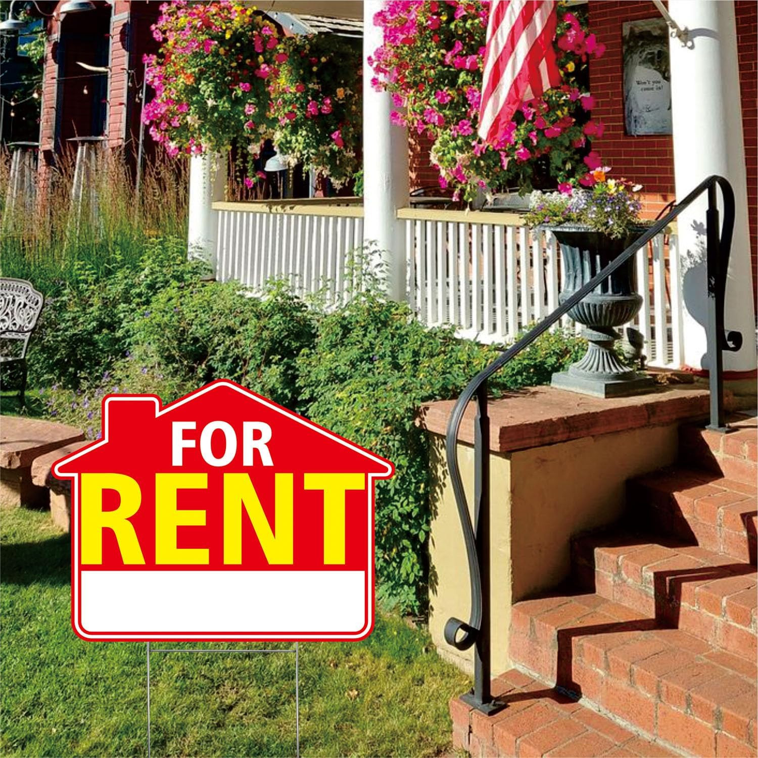 For Rent Signs with Stakes 17&Prime;X13&Prime; – Double-Sided Red White Yellow Yard Signs –