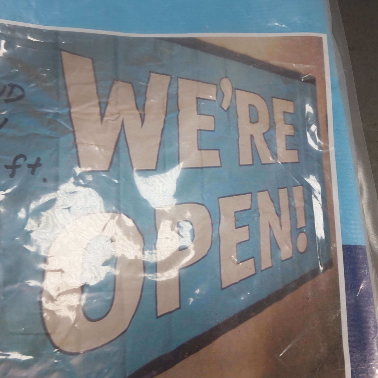 7 ft. by 4 ft. We&rsquo;re Open Banner Vinyl Banner w/ Metal Grommets Blue White
