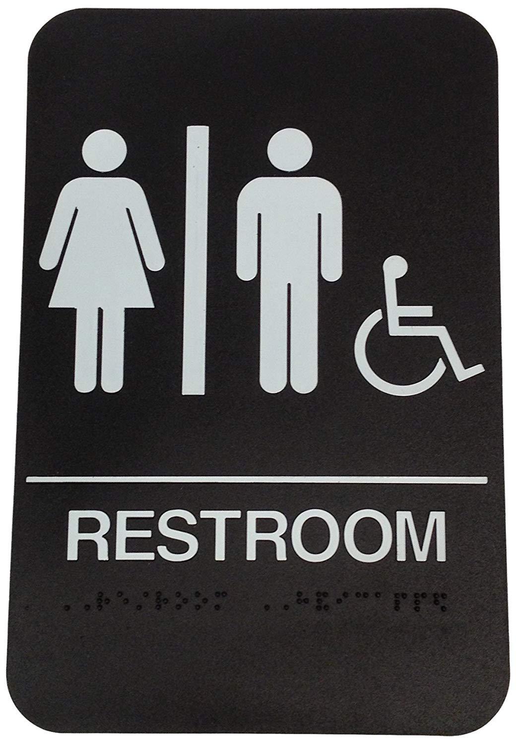 Don-Jo HS-9060-32 Restroom Unisex Handicap Sign Braille Wheel Chair A.D.A Brown