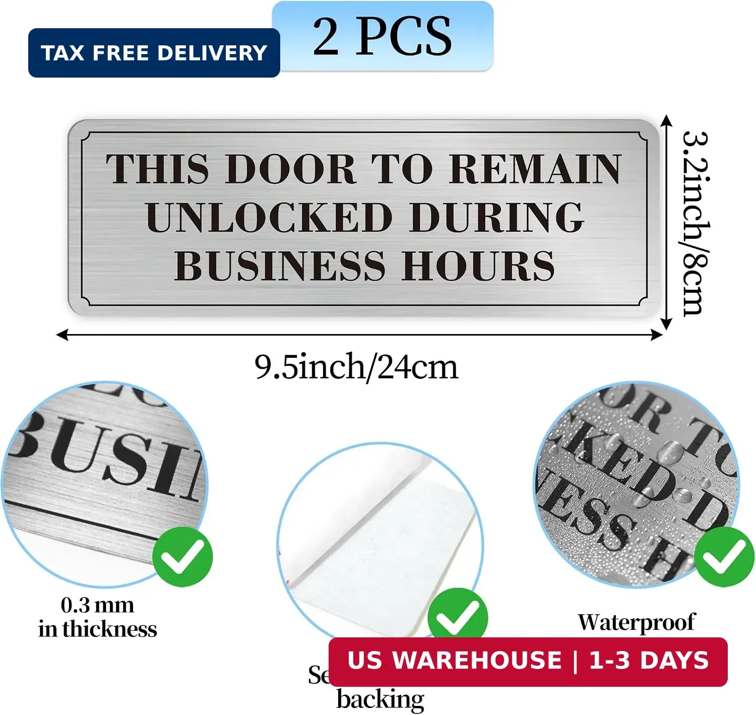 2PCS Door Must Remain Unlocked During Business Hours Sticker Sign，Self-Adhesive