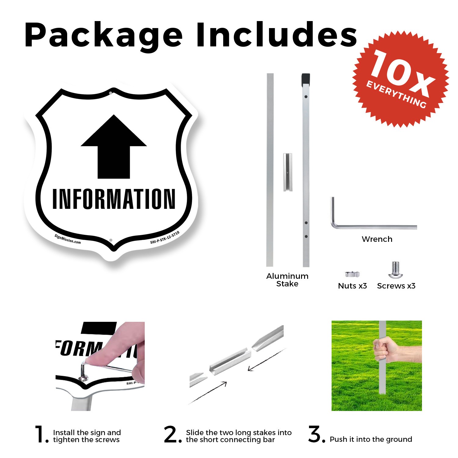 Information Up Shield Shaped Sign With Stake Weather Resistant Made in the USA