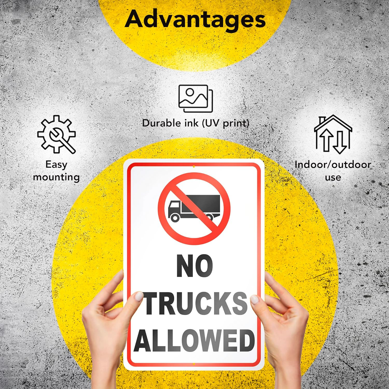 No Trucks Sign, 8X12 Reflective Aluminum No Trucks Allowed Sign, UV Protected, W