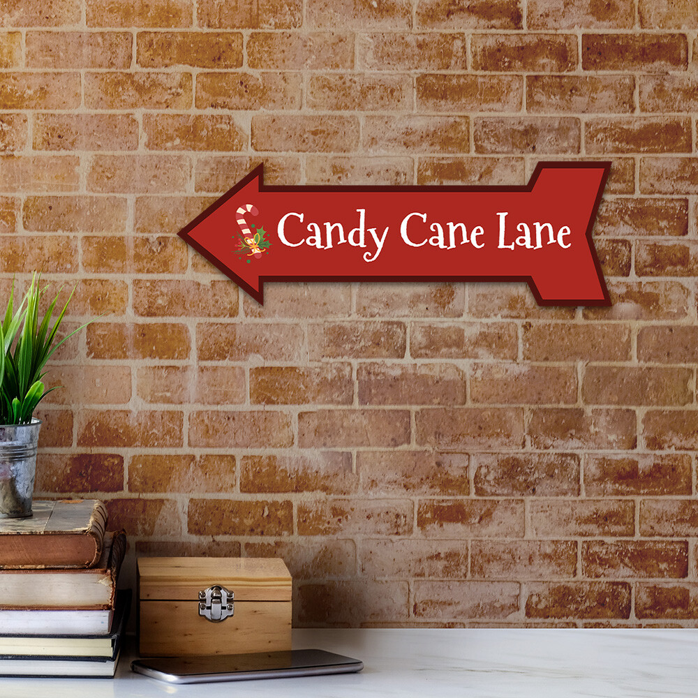 Arrow Shape Plus Candy Cane Lane 12×4&Prime; Wall or Door Sign