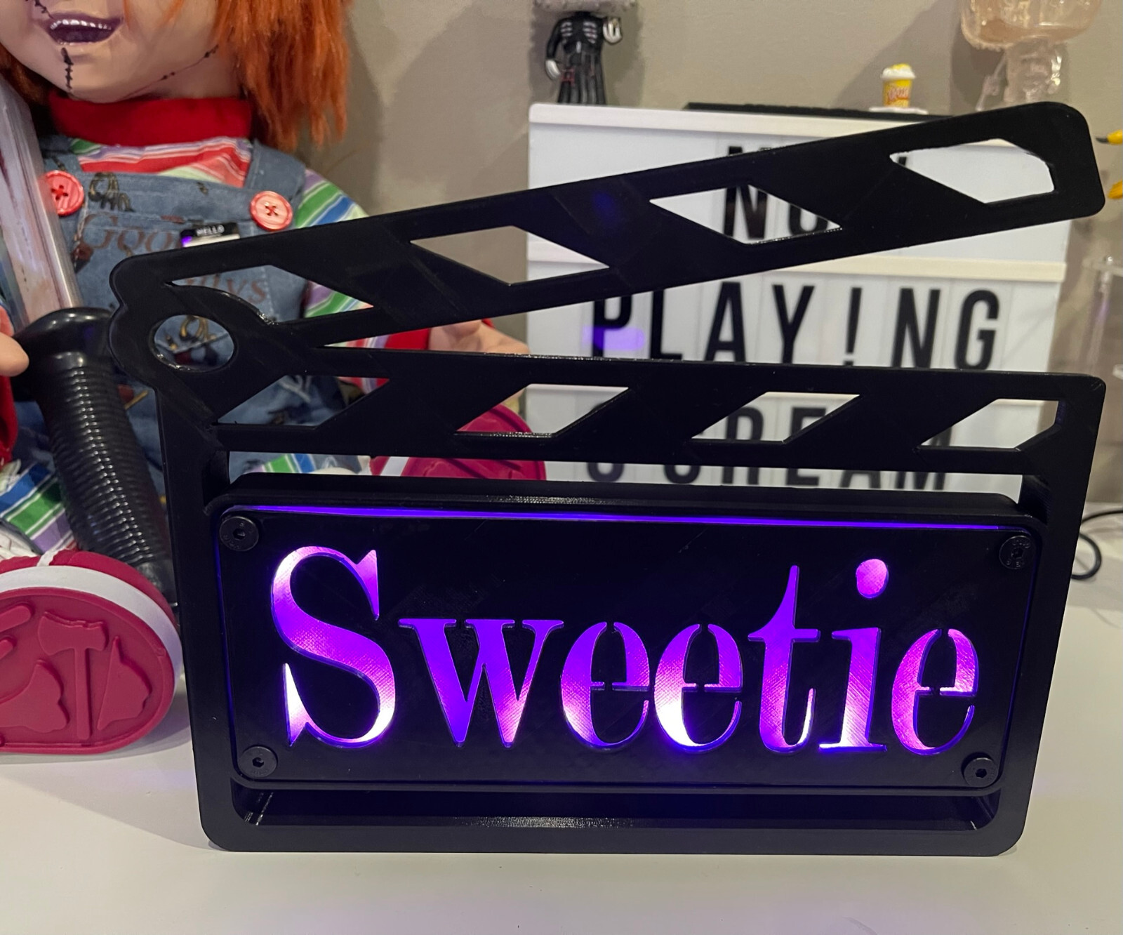 Custom MultiColor LED Clapboard Movie Sign With Remote – Add Any Name You Want,