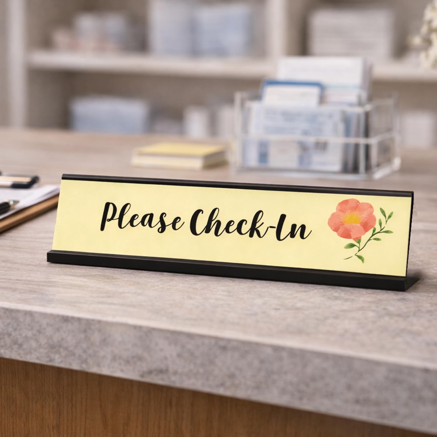 Please CheckIn Designer Desk Sign 2×8 Inch Professional Office Plaque
