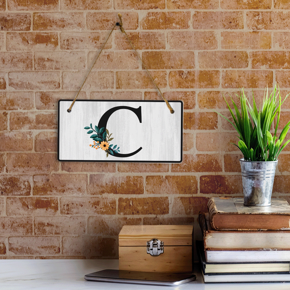 C Flower Decor 5×10 Hanging Wall or Door Sign | Alphabet Letter Room Decoration