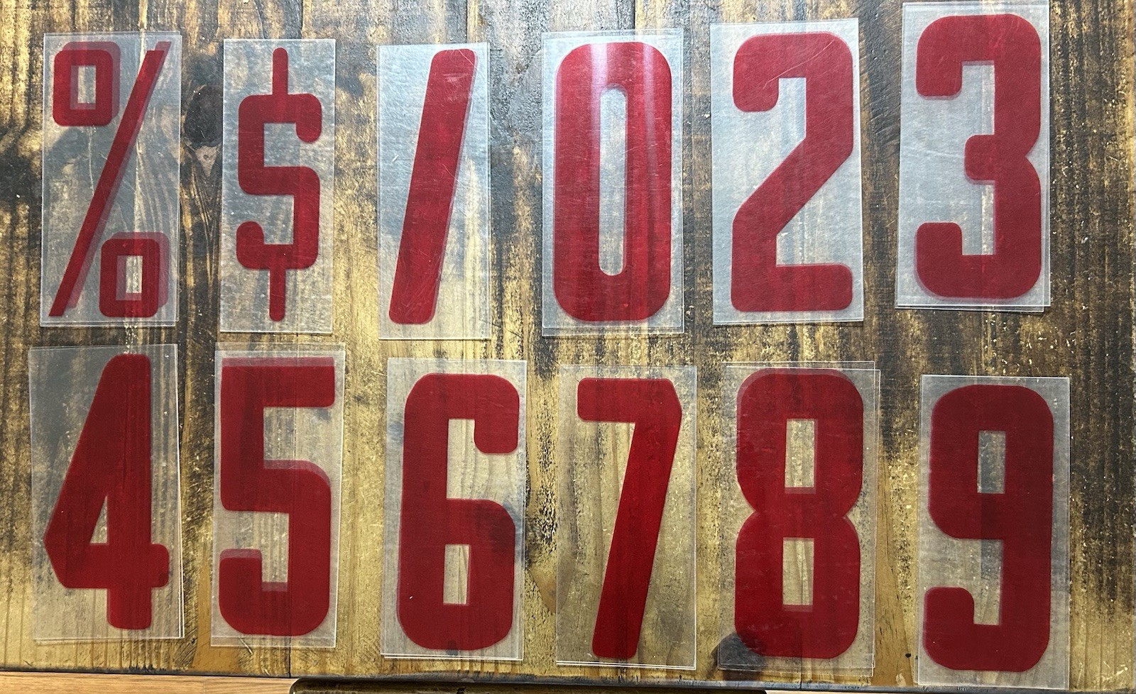 Lot of 24 Vintage Marquee Billboard Sign 9&Prime; Translucent Red Numbers & Symbols