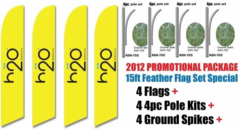 4 Sets of 15ft h2o Wireless Swooper Feather Flags – INCLUDES 15FT 4pc POLE…
