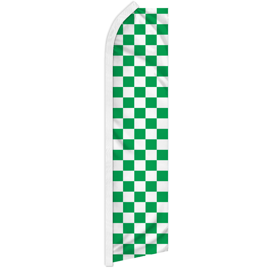 Green & White Checkered Advertising Swooper Feather Flutter Flag Racing
