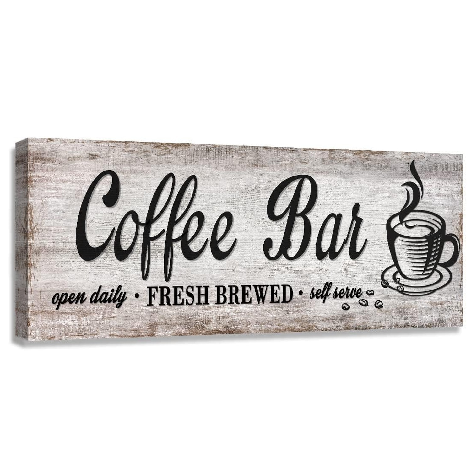 Rustic Wood Grain Coffee Station Decor – Retro Coffee Bar Signs for Kitchen -…
