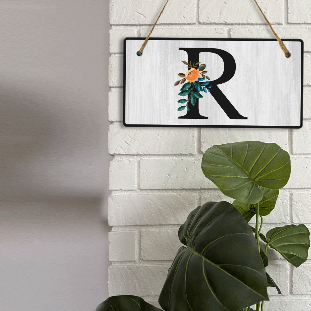 R Flower Decor 5×10 Hanging Wall or Door Sign | Alphabet Letter Room Decoration