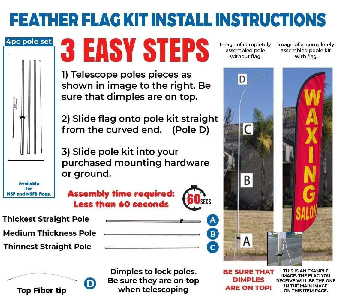 Waxing Salon Feather Banner Swooper Flag Set Includes 15 foot Flag Pole Kit…