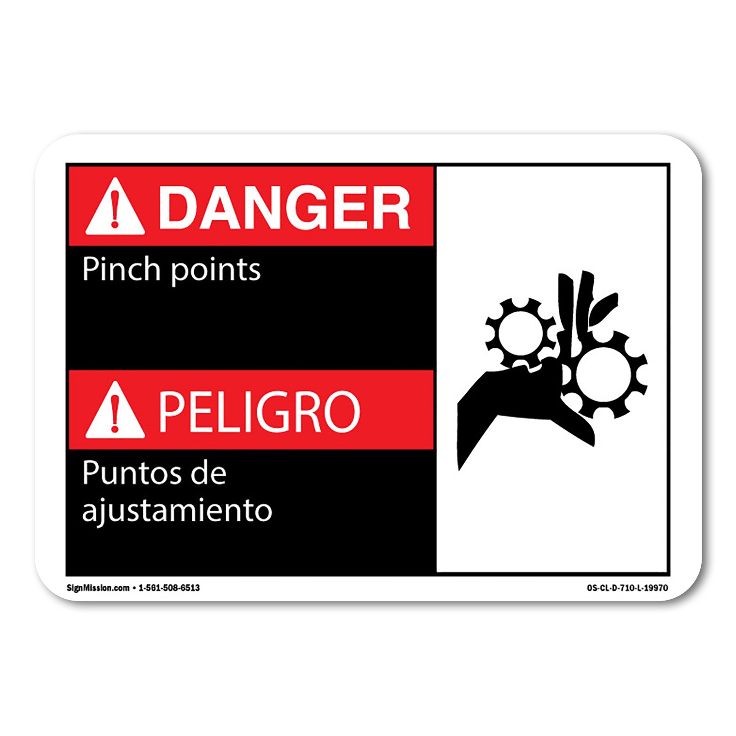 Danger Pinch Points (Bilingual Spanish) Sign Metal Plastic Decal