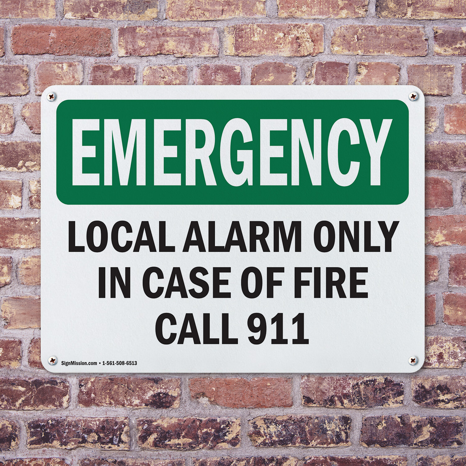 (2 Pack) Local Alarm Only In Case Of Fire Call 911 OSHA Emergency Sign Decal