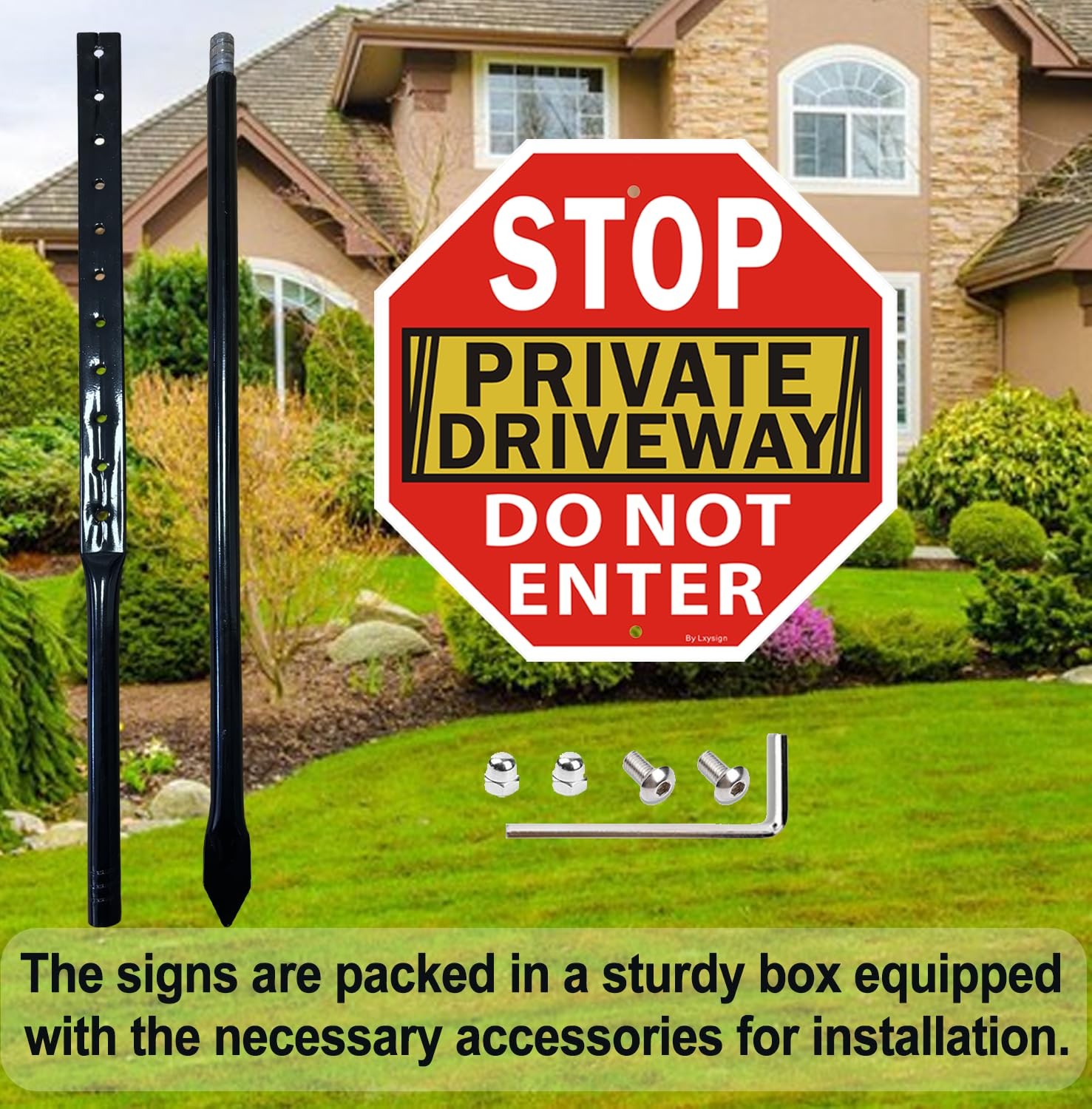 Stop Sign, Do Not Enter Private Driveway Sign with Stake, 36 Tall, 12 x 12, R…