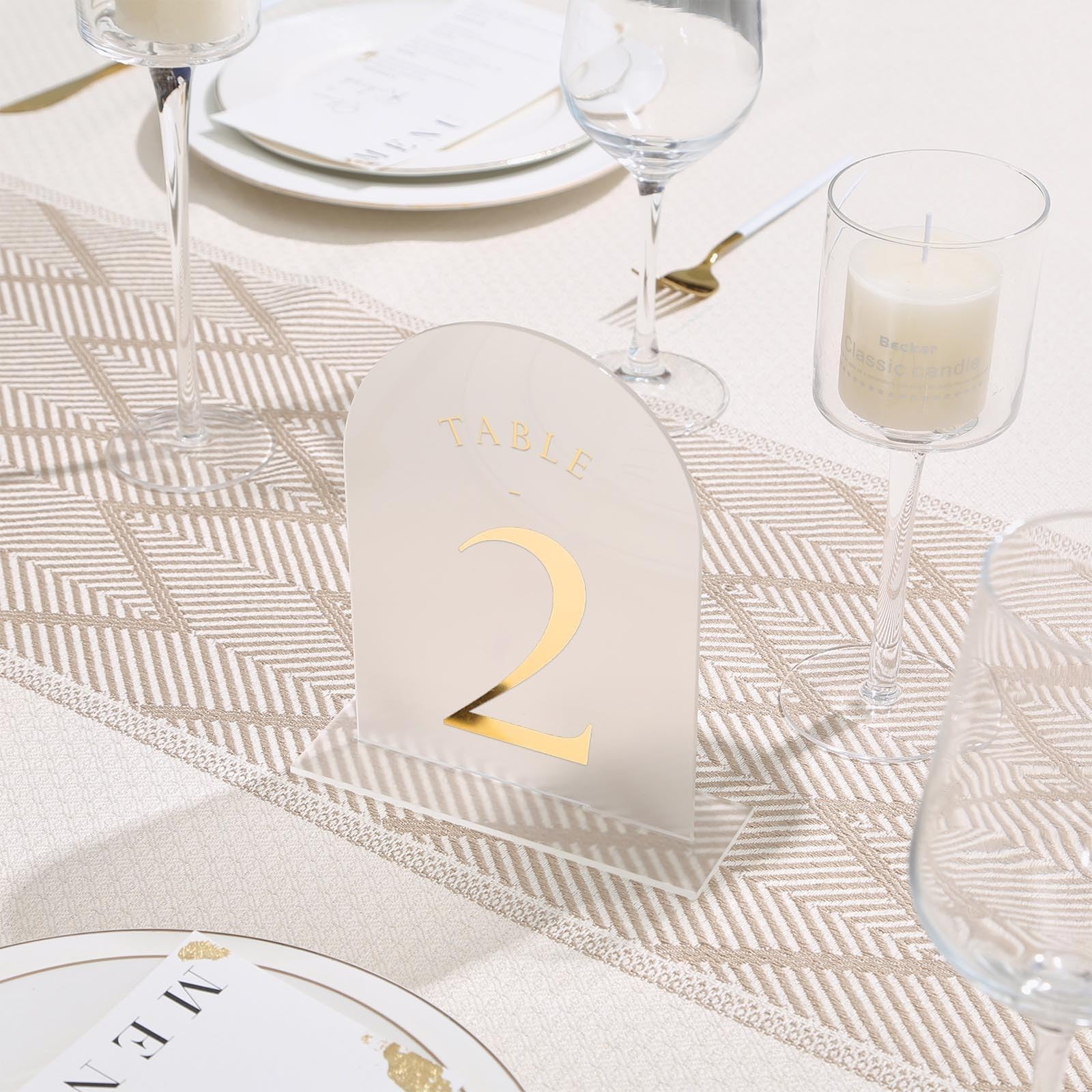 Frosted Arch Wedding Table Numbers 1-15 w/Stands Gold Foil Printed 5×7 Acrylic