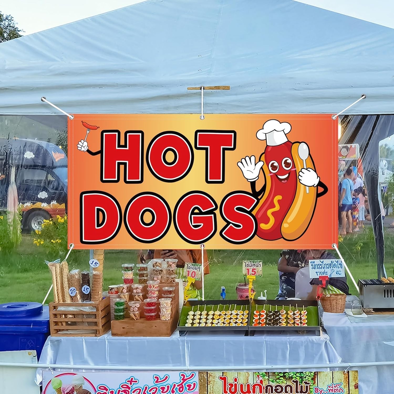 Bold 2×4 Feet Hot Dogs Banner – Durable Polyester Sign for Maximum Visibility