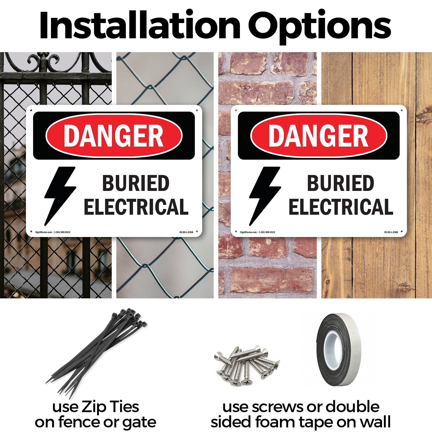 Buried Electrical OSHA Danger Sign Metal, Plastic, Or Decal – 5 or 10 Pack
