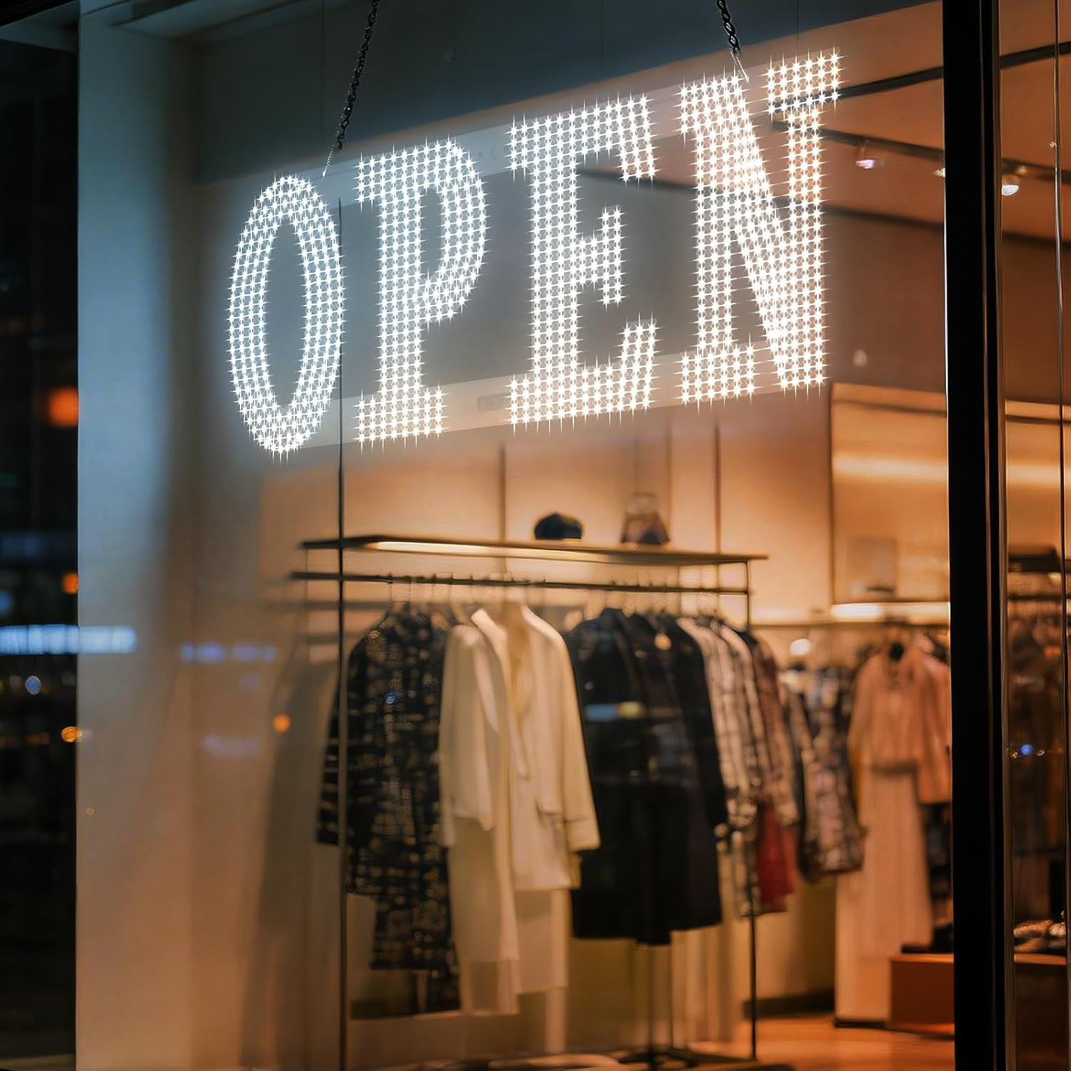 Bright LED Open Sign with 6 Modes – 30&Prime; x 10&Prime; Lighted Storefront Insert