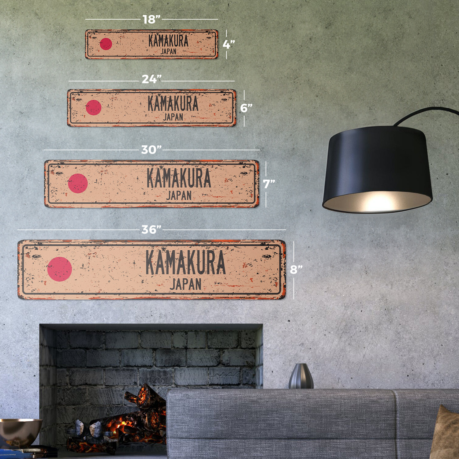 KAMAKURA JAPAN Vintage Street Sign Japanese flag city country road wall rustic