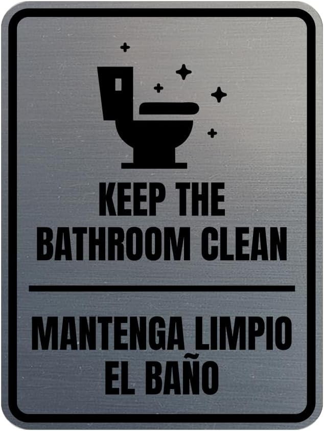 2 Pack Portrait Round Keep The Bathroom Clean Sign Spanish Bilingual 5&Prime; x 7&Prime;