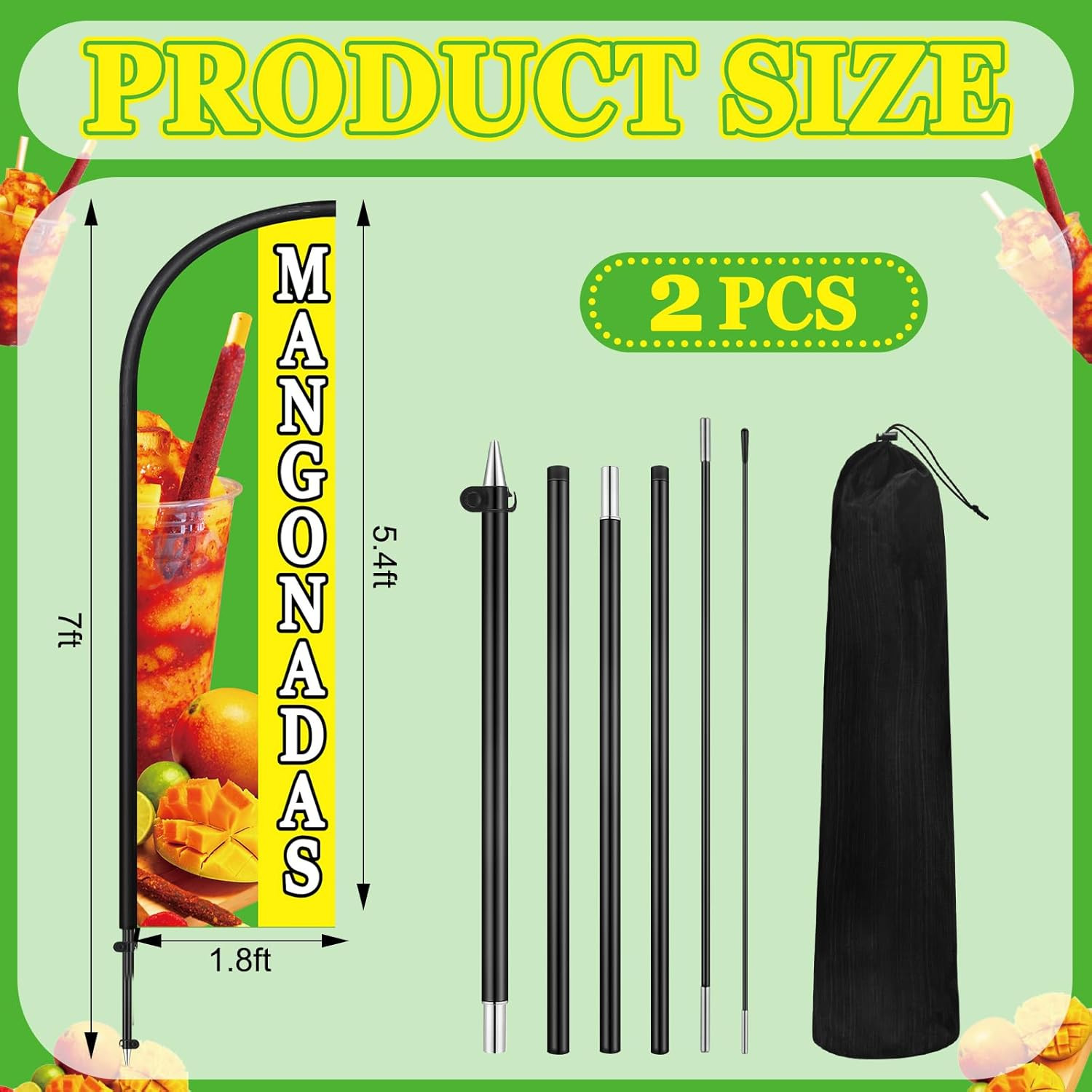 2 Pack Mangonadas Feather Flag 7 Ft Advertising Swooper Flag Sign Windless Mango