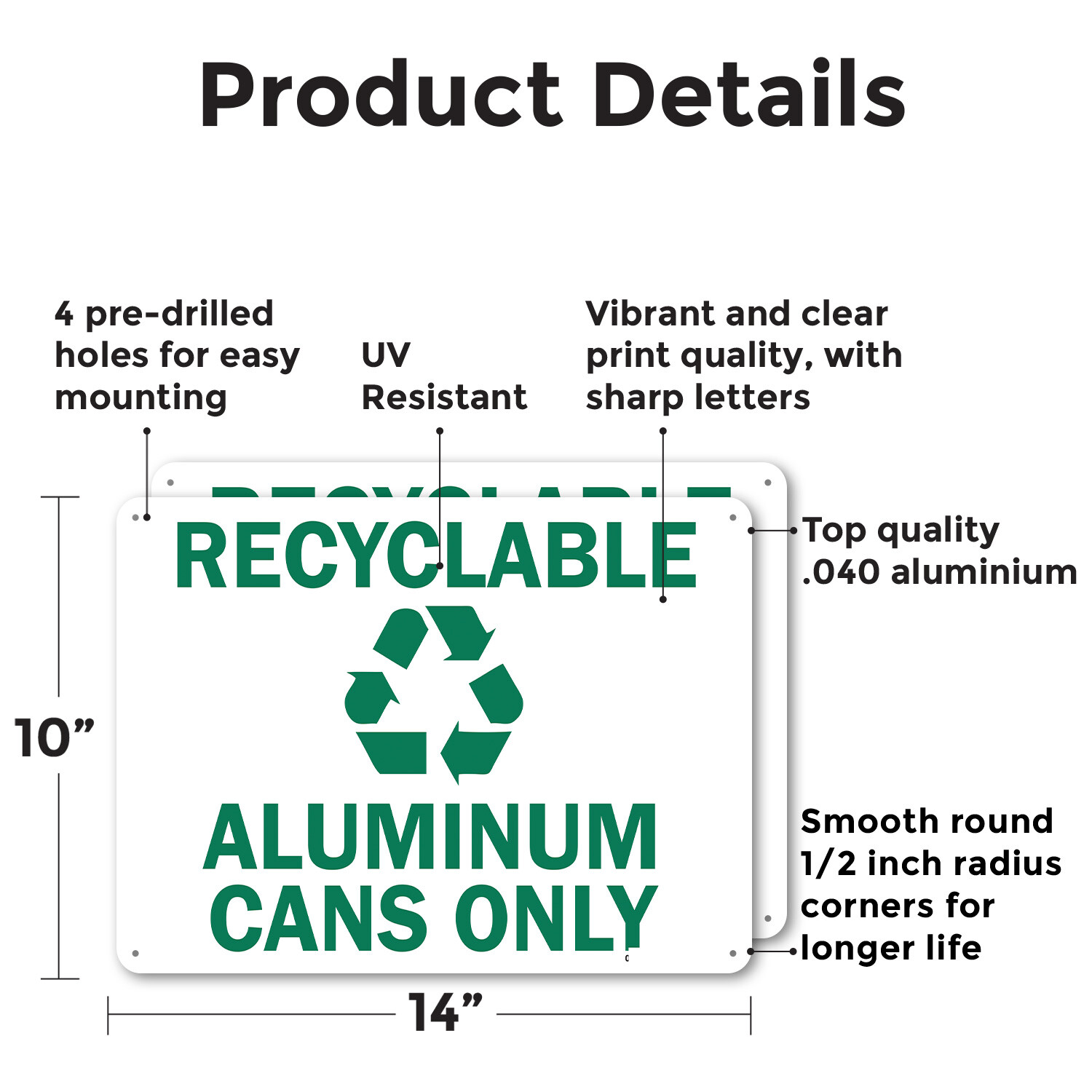 (2 Pack) Recyclable Aluminum Cans Only with Graphic OSHA ANSI Sign Decal Metal