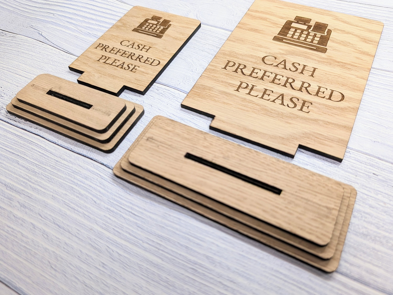 Wooden Freestanding Table Sign &lsquo;Cash Preferred&rsquo; – Perfect for Shop Signage