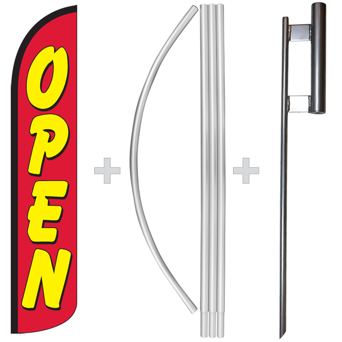 Open Red/Yellow 15&prime; Tall Windless Swooper Feather Banner Flag & Pole Kit