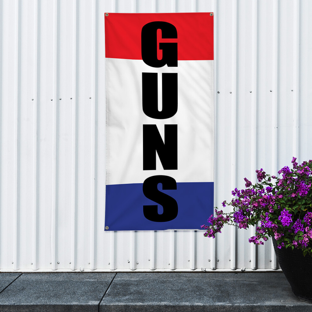 Vertical Vinyl Banner Multiple Sizes Guns Weatherproof Industrial Yard Signs