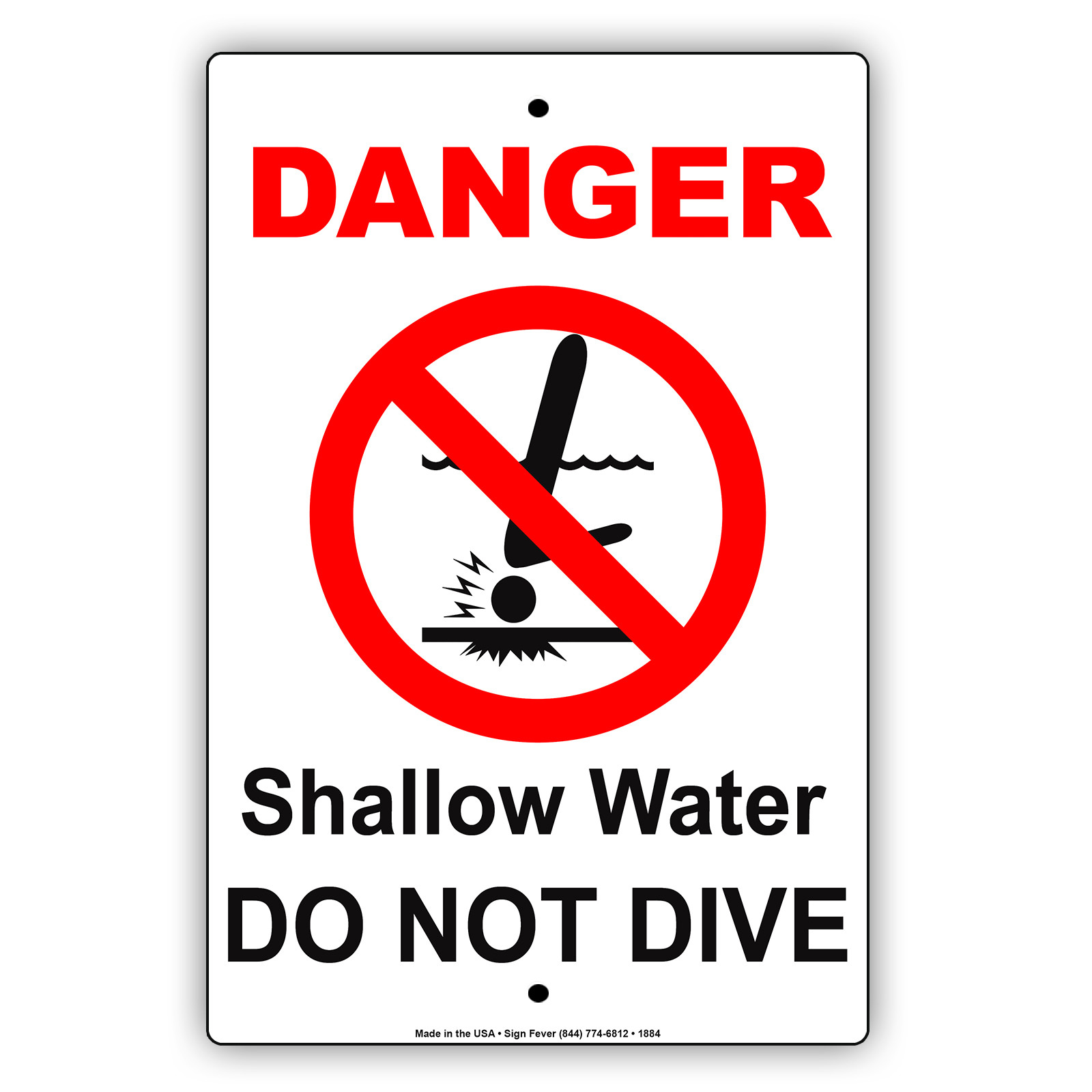 Danger Shallow Water Do Not Dive Allowed In Pool Swim Safety Aluminum Metal Sign