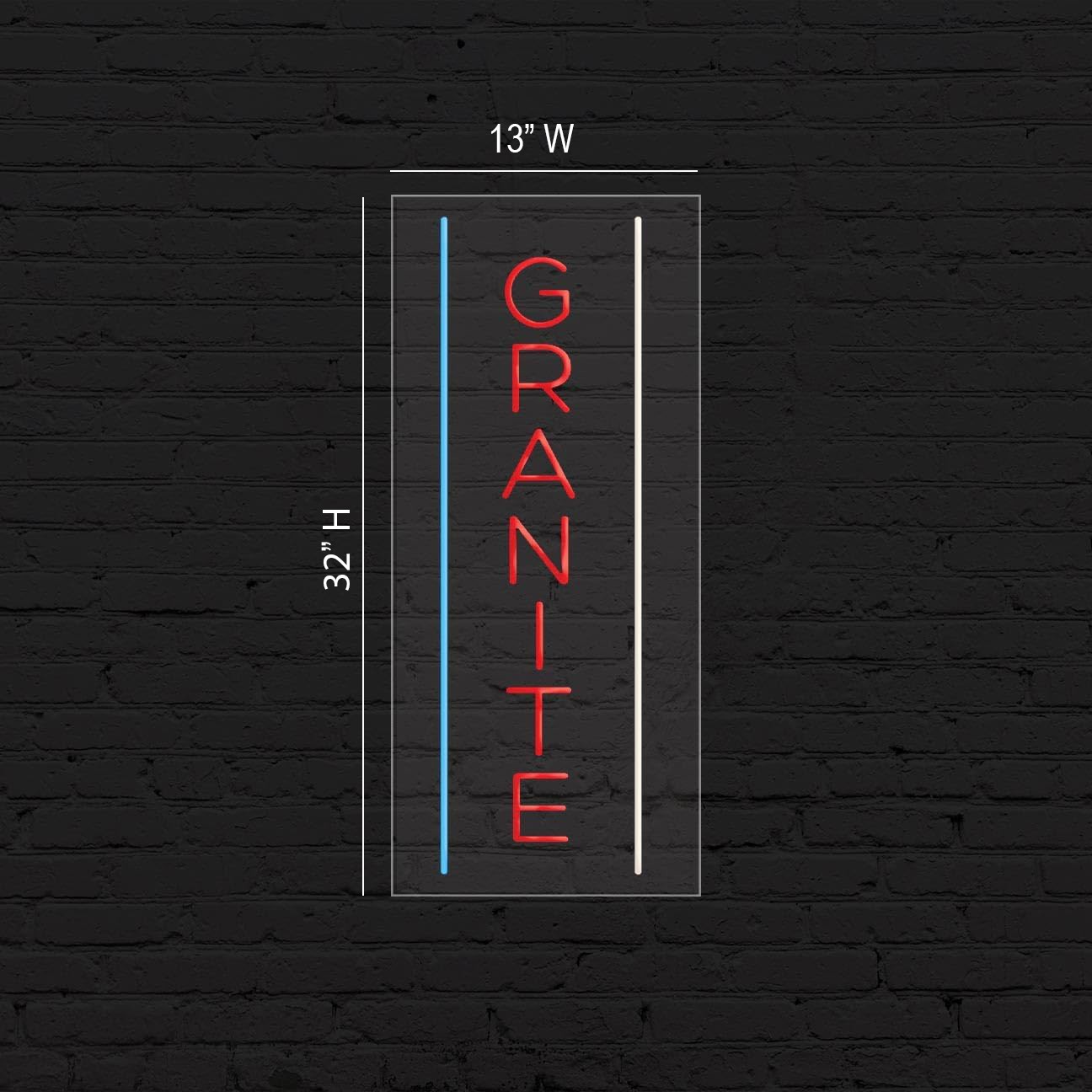 Granite Sign for Business Displays | LED Flex Neon | 13&Prime;W x 32&Prime;H x 1&Prime;D