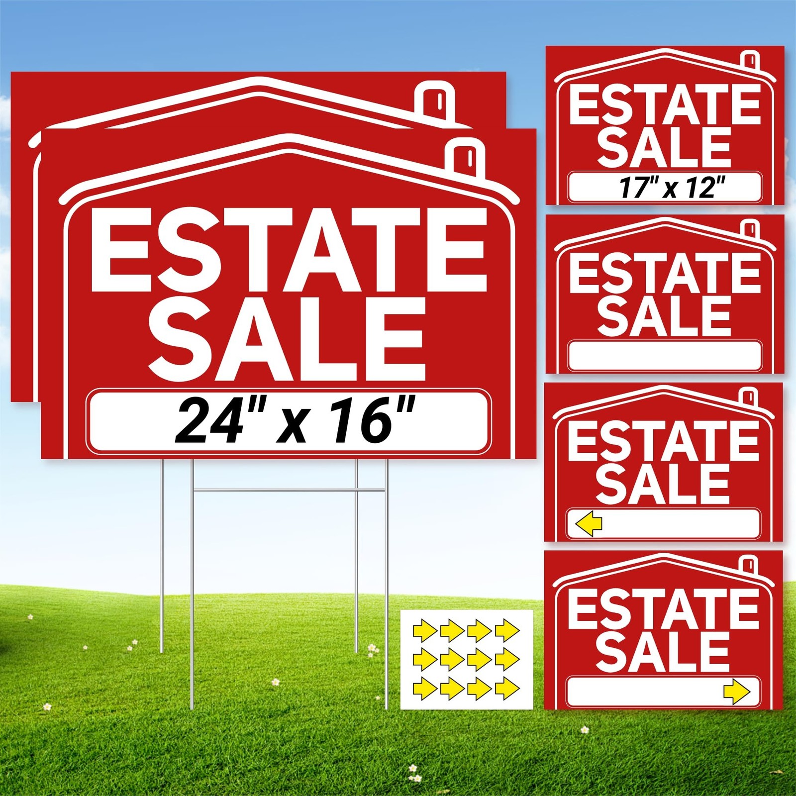 6 Pcs Estate Sale Signs with Stakes, 2 Foldable Extra-Large Estate Sale Signs…