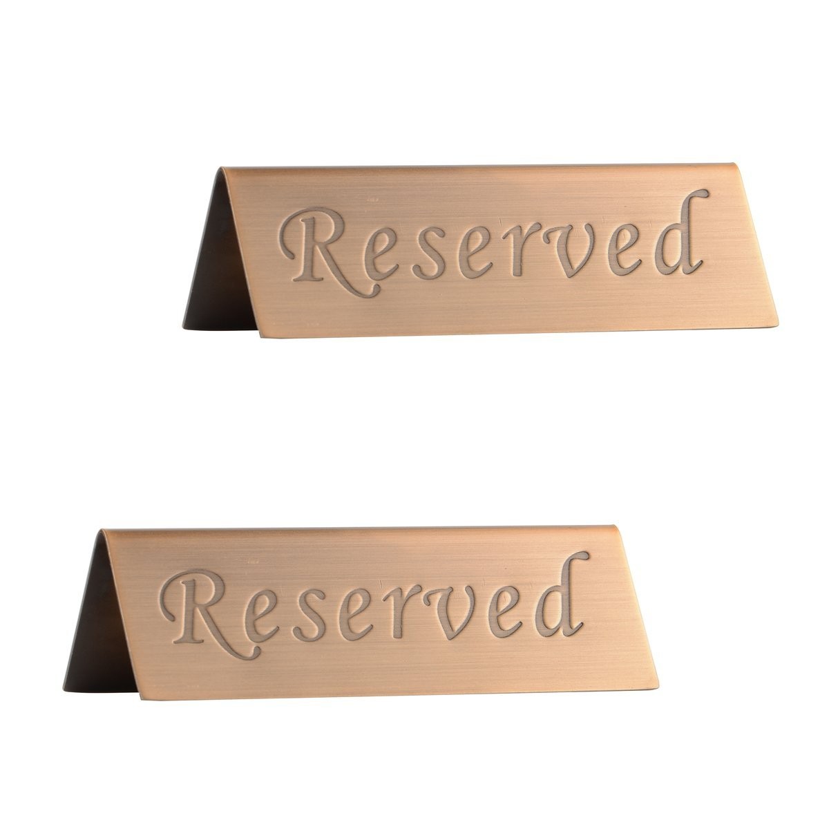 2 PCS 4.7×1.6 Inch Reserved Table Signs Brushed Stainless Steel Copper Double