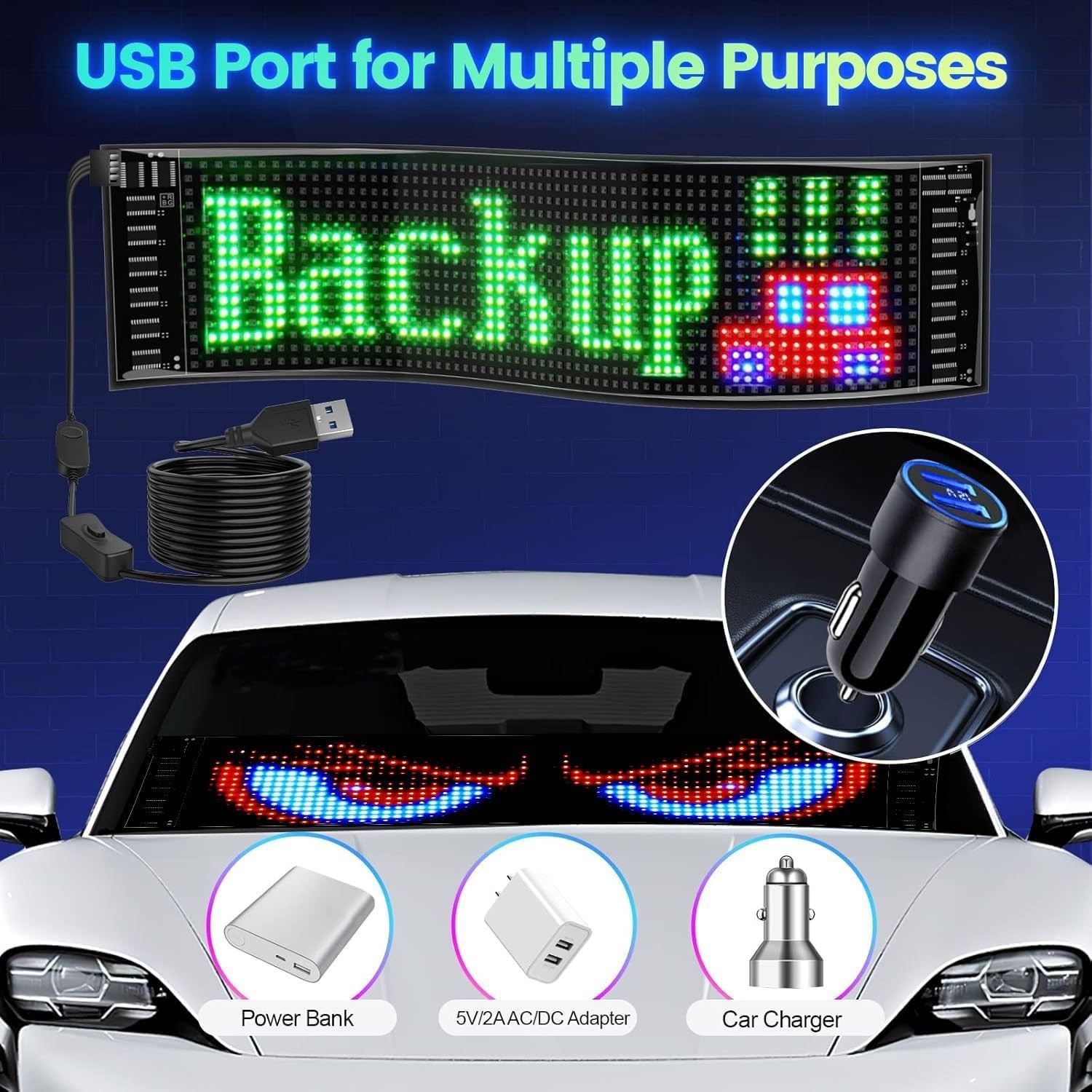 Flexible LED Matrix Panel RGB Car Display APP Control Custom Text Animated Sign
