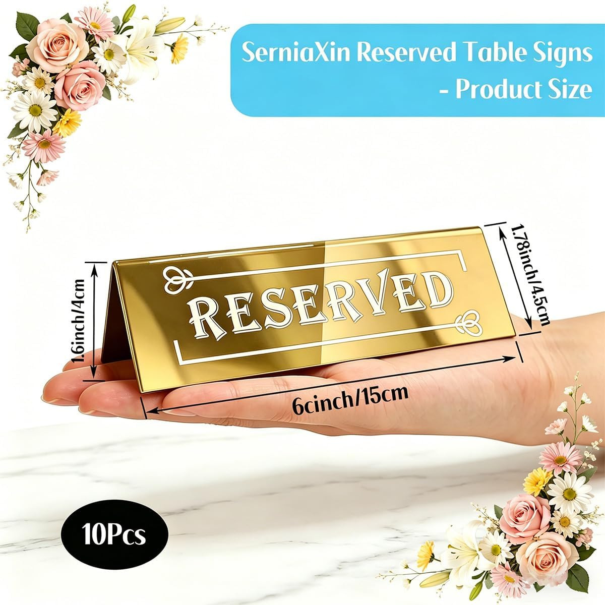 10PCS Acrylic Reserved Table Signs – 6X2X1.6 in Table Tent – Double-Sided, Water