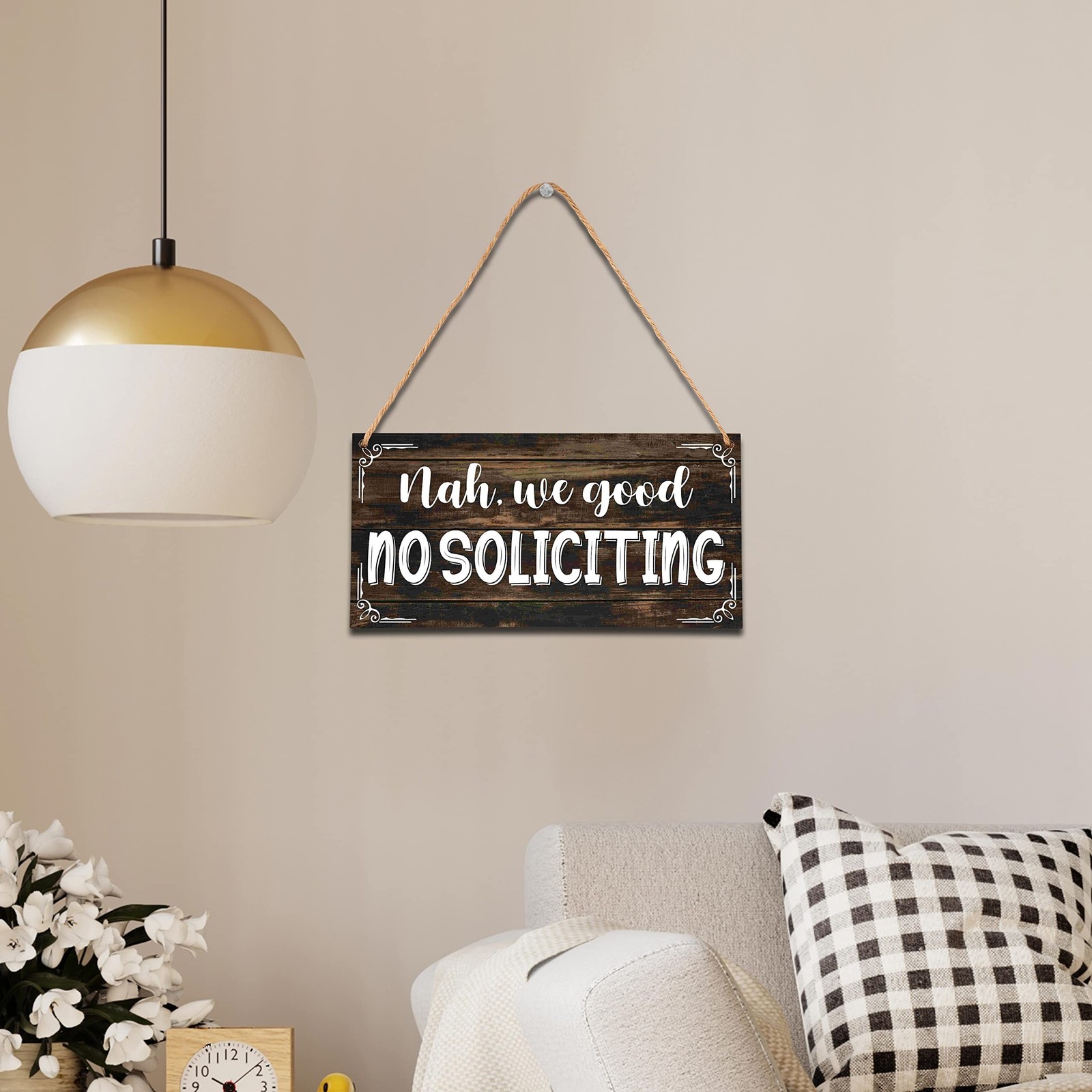 Ycyfckdr No Soliciting Wooden Sign, 5×10 Inches, Brown, Rustic, Hanging Sign,…
