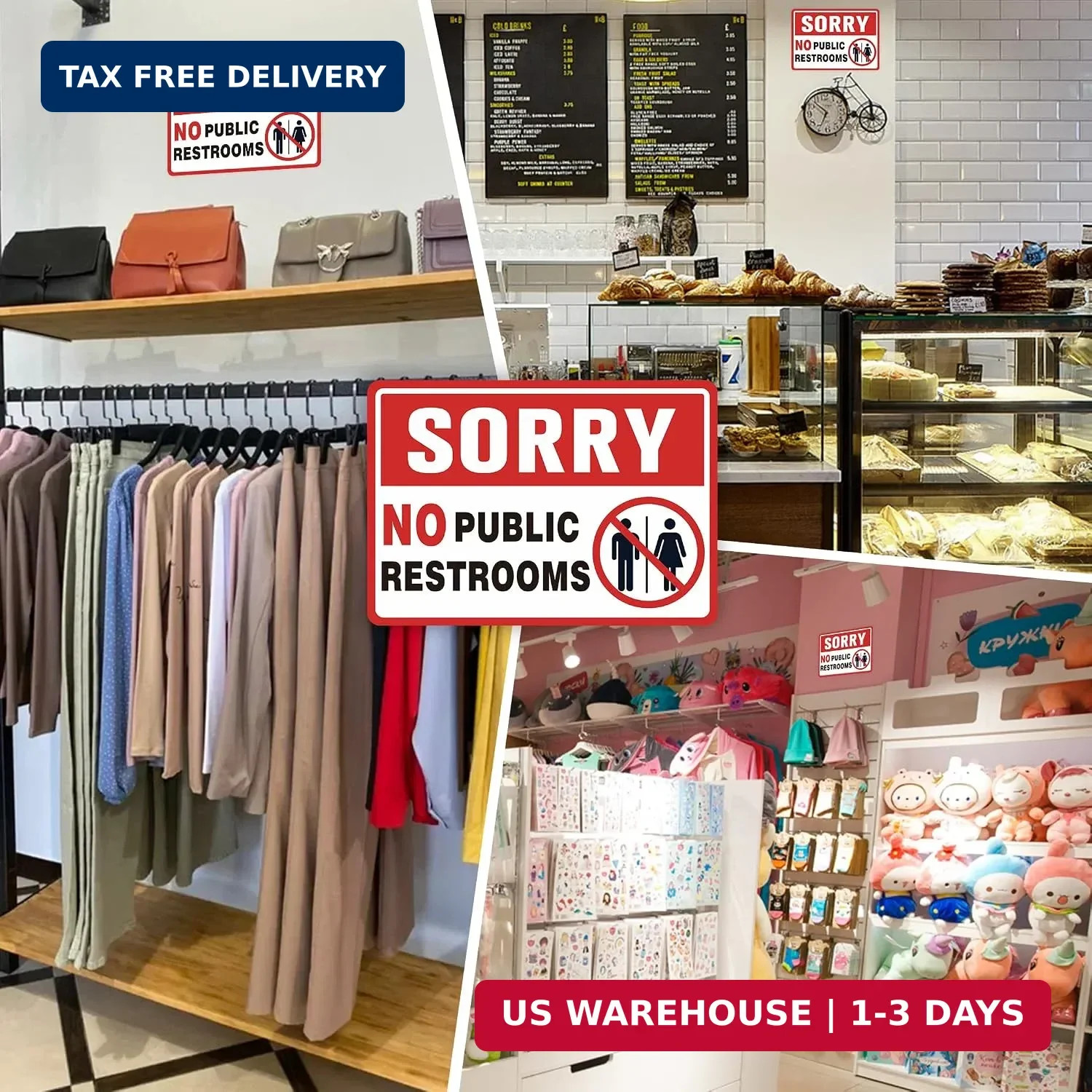 2PCS No Public Restroom Signs for Business, Self Adhesive Weatherproof Vinyl Sor