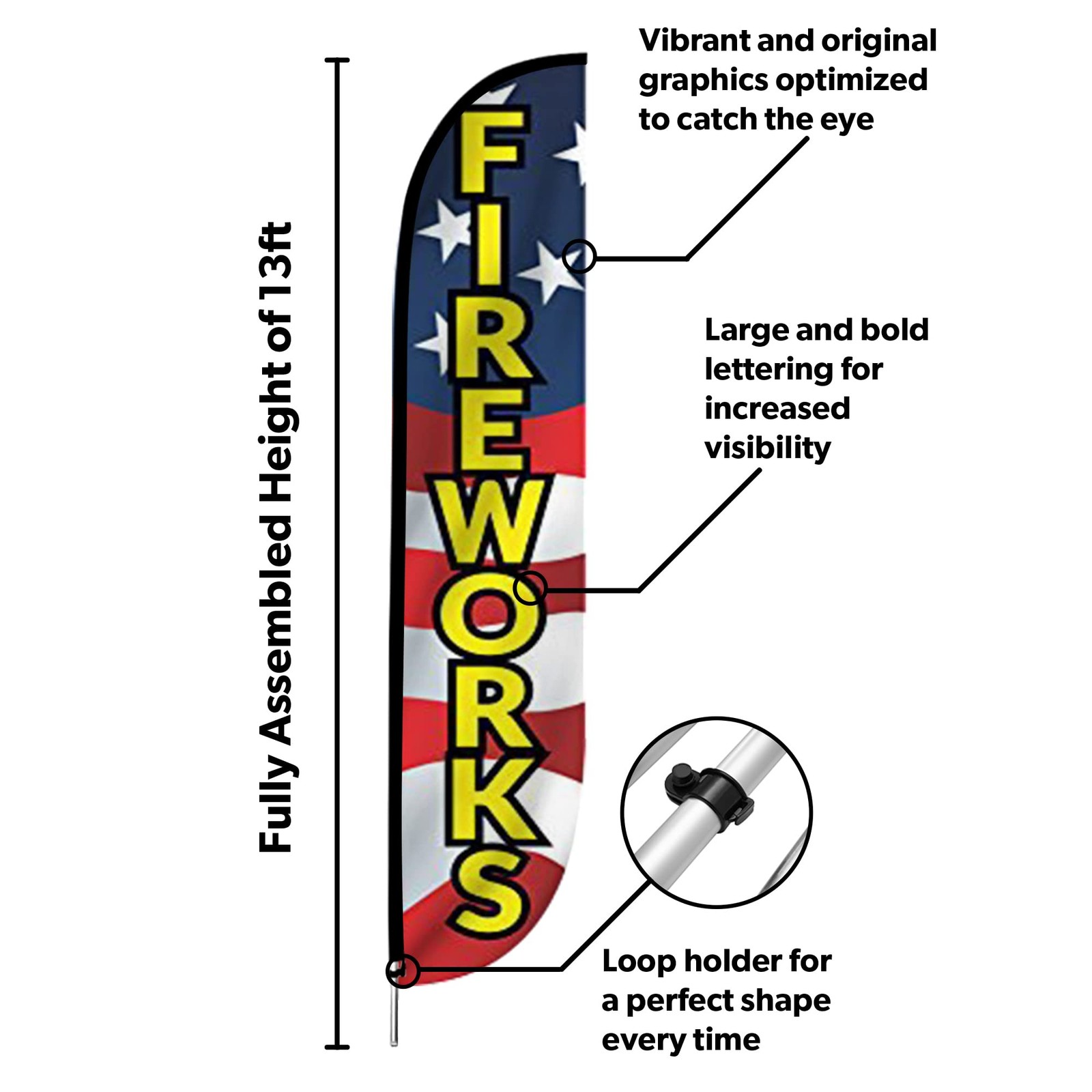 Lookourway Fireworks American Flag Usa Feather Complete Set Poles And Ground