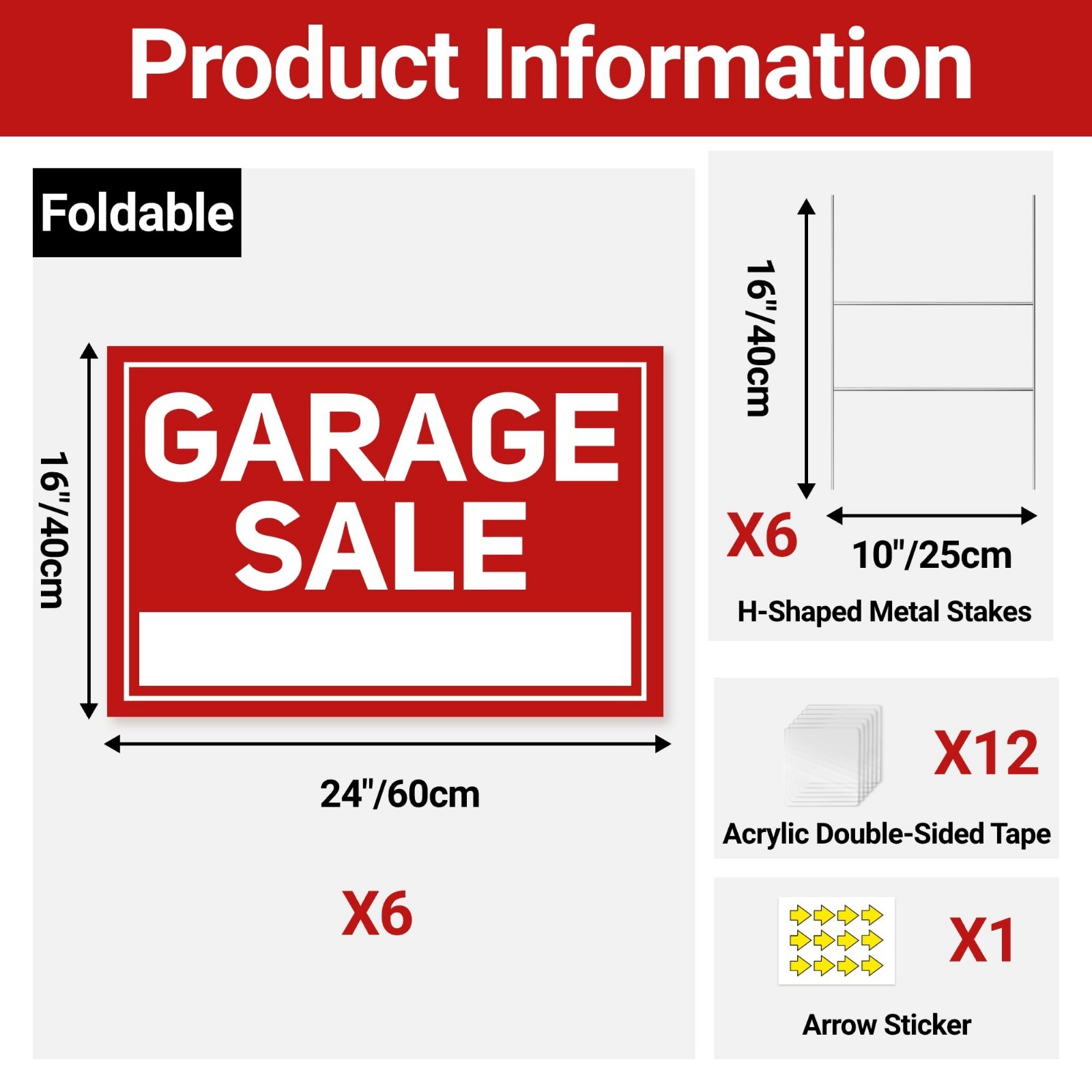 Extra-Large Garage Sale Signs 24&Prime;x16&Prime; – 6 Pcs Waterproof Double-Sided with Stake