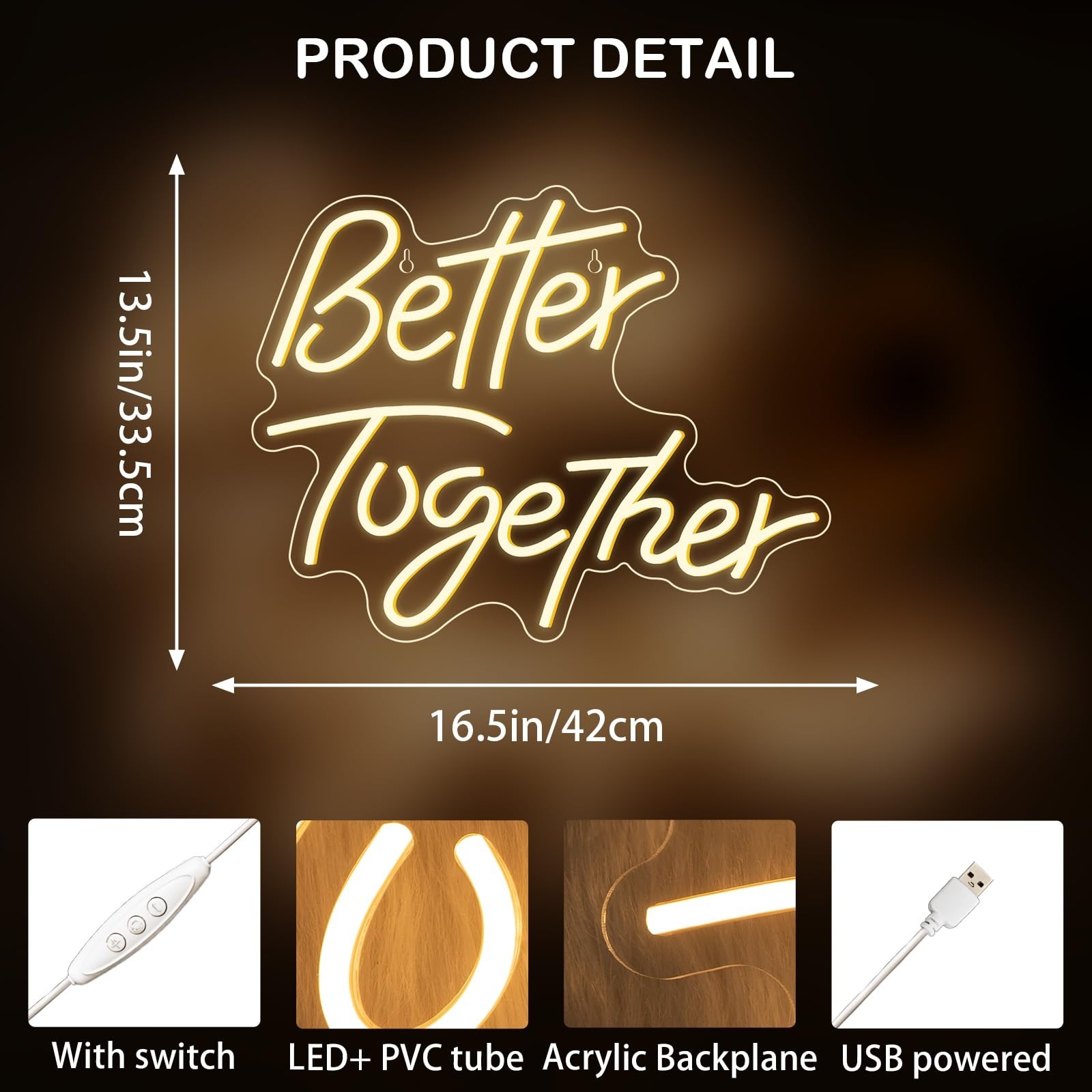 Looklight Better Together Neon Sign,Neon Light for Wall Decor,Wedding Neon Si…