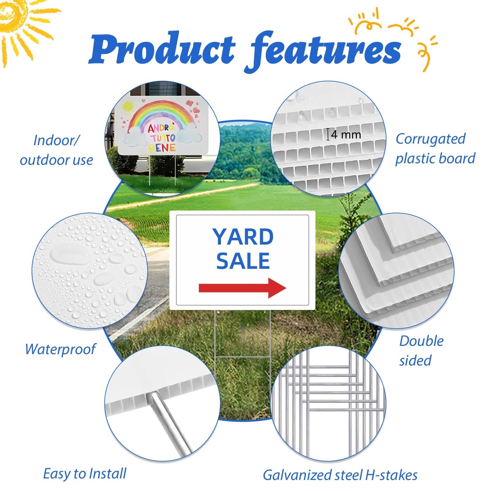 Blank Yard Signs with Stakes – 2 Pack 17×12&Prime; Double-Sided Corrugated Plastic for