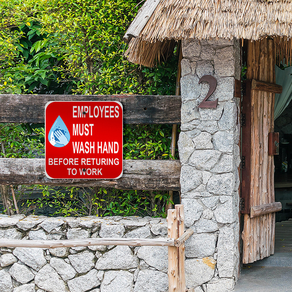 Aluminum Square Metal Sign Employees Must Wash Hand Weatherproof Street
