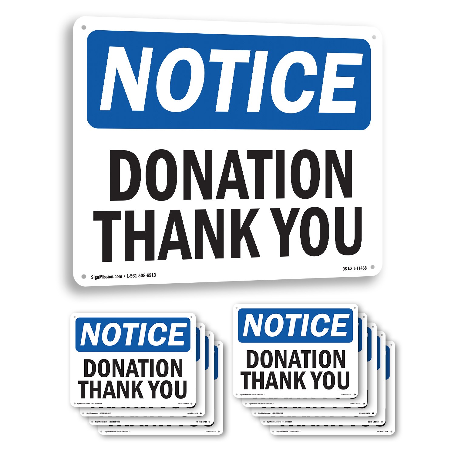 Donation Thank You OSHA Notice Sign Metal, Plastic, Or Decal – 5 or 10 Pack