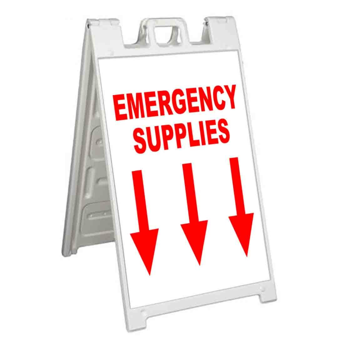 EMERGENCY SUPPLIES DOWN ARROW Signicade 24×36 Aframe Sidewalk Sign Banner Decal