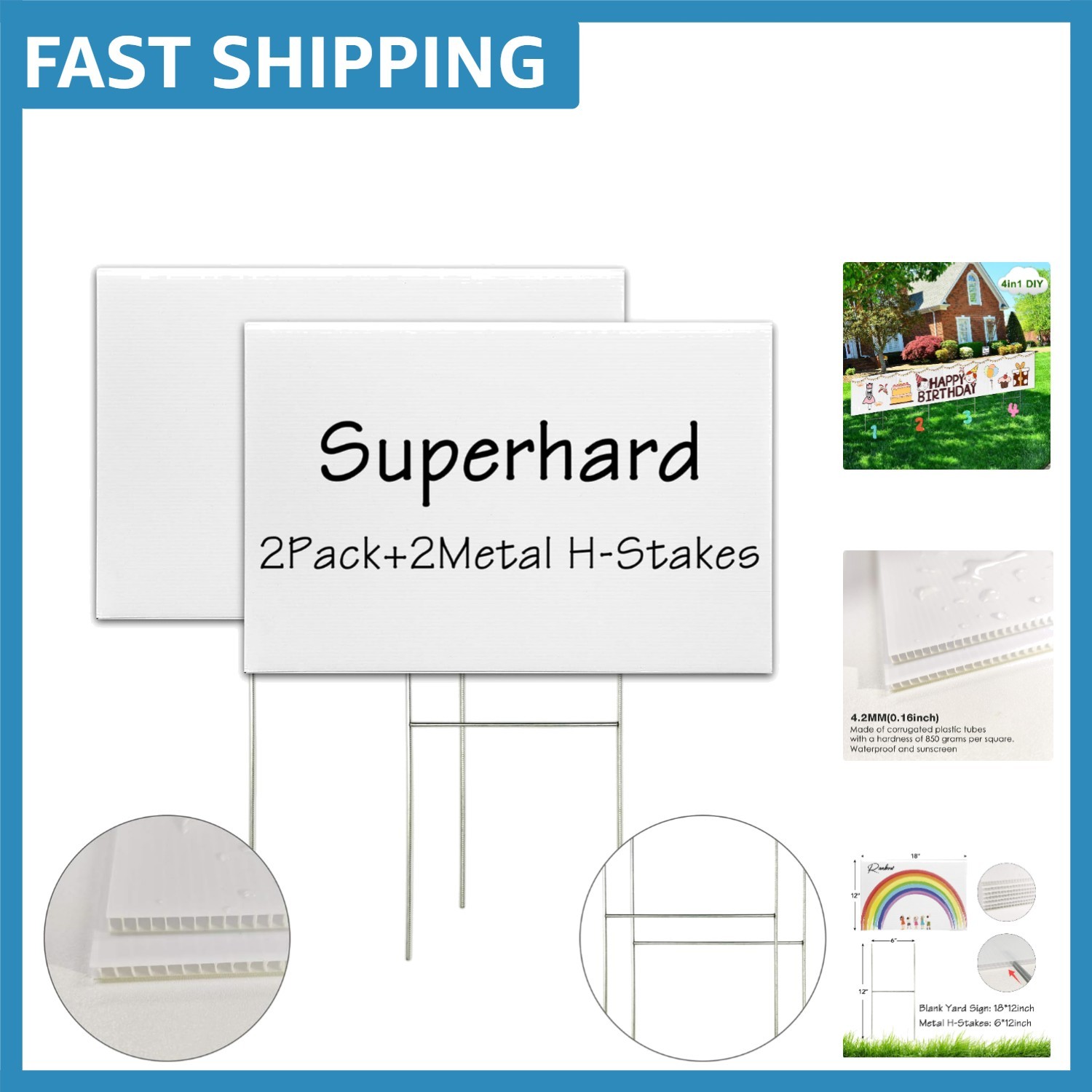 High-Quality 2 Pack Blank Lawn Signs with Stakes, Ideal for Custom Messages