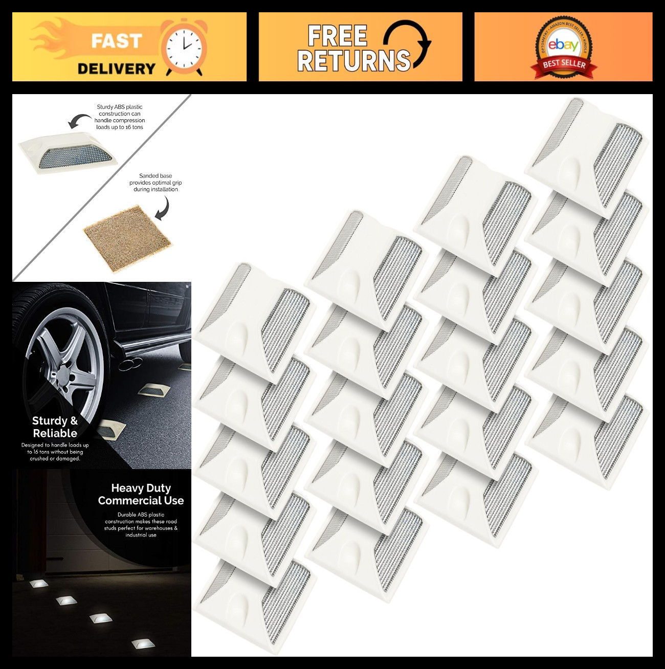 20 Pack Reflective Road Marker Pavement & Driveway White Safety Cone Comercial